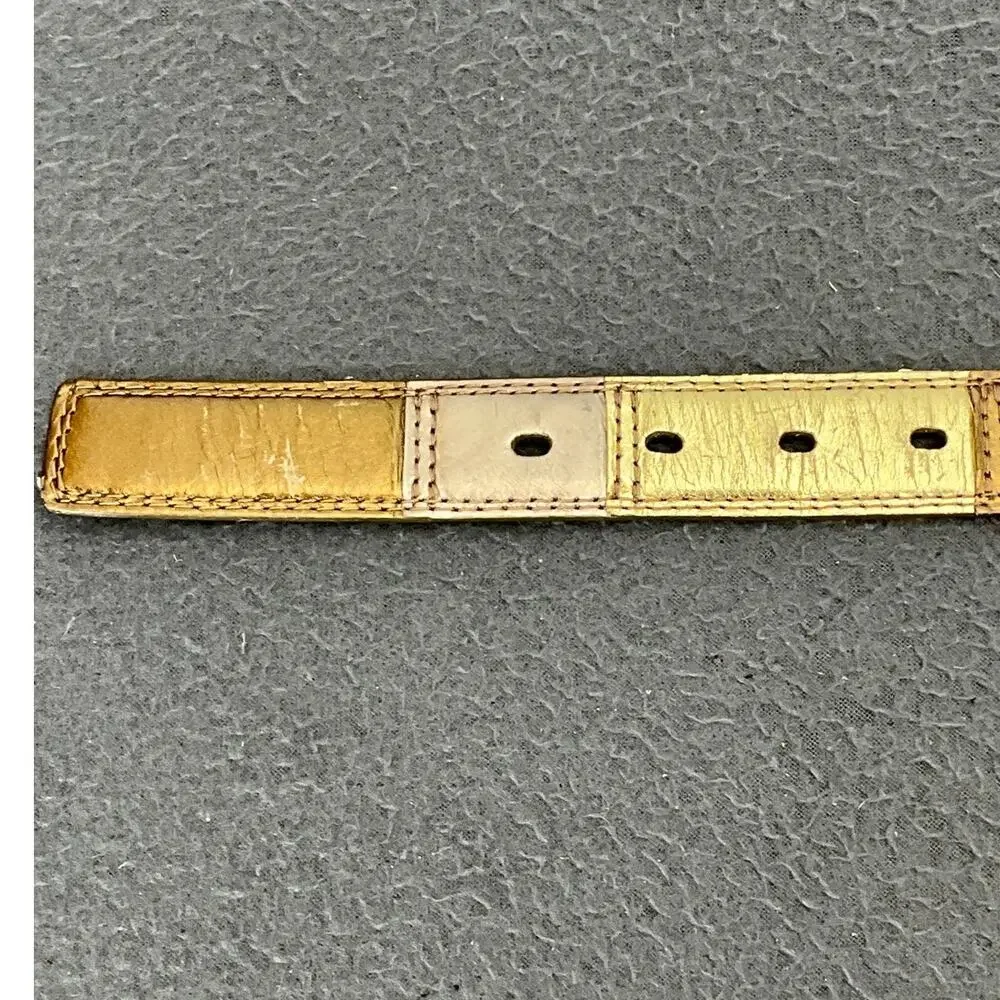 Fossil Genuine Leather Vintage 90s Gold Bronze Patchwork Belt Women 35.5” -39.5”